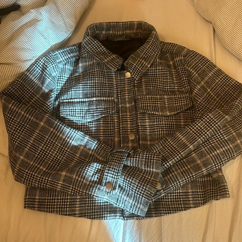 Plaid cropped zip up jacket, Stoosh